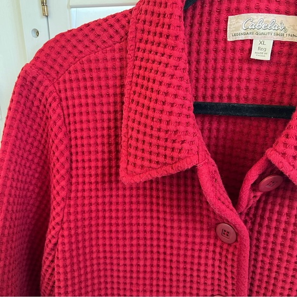 Cabela’s Red Large Waffle Knit Button Up Jacket Women’s Size XL - Picture 2 of 6